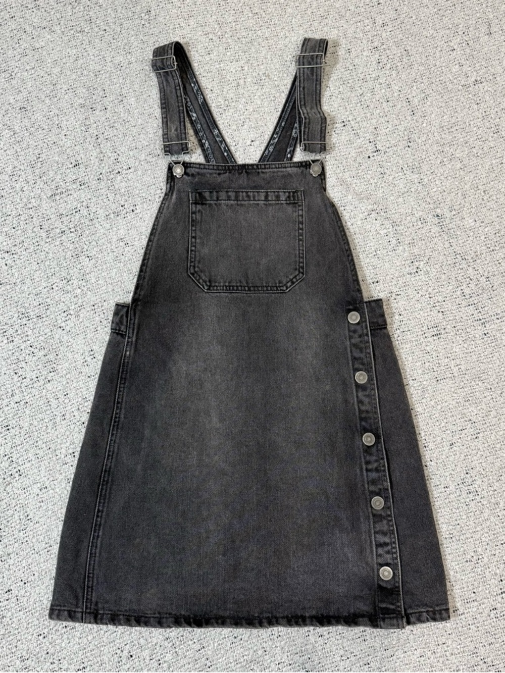 Free People Black Denim Overall Dress with Side Button Detail Size 6